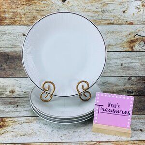 Hutschenreuther LORENZ Germany Embossed Platinum Trim White Dinner Plates Set 4